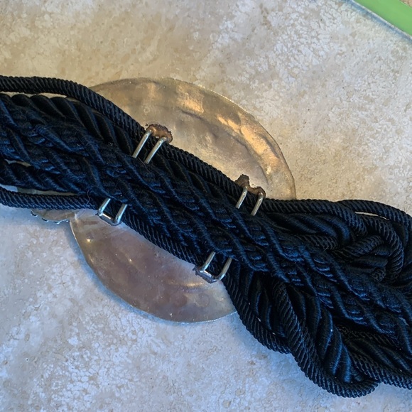 IONE oversized silver paisley buckle with 12 stones on a braided cord belt VTG L main image 13